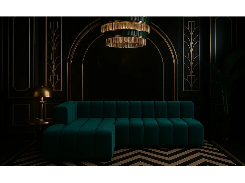 Canapé d'angle GRAND, L 295 cm, tissu Salvador, bleu azur, côté gauche