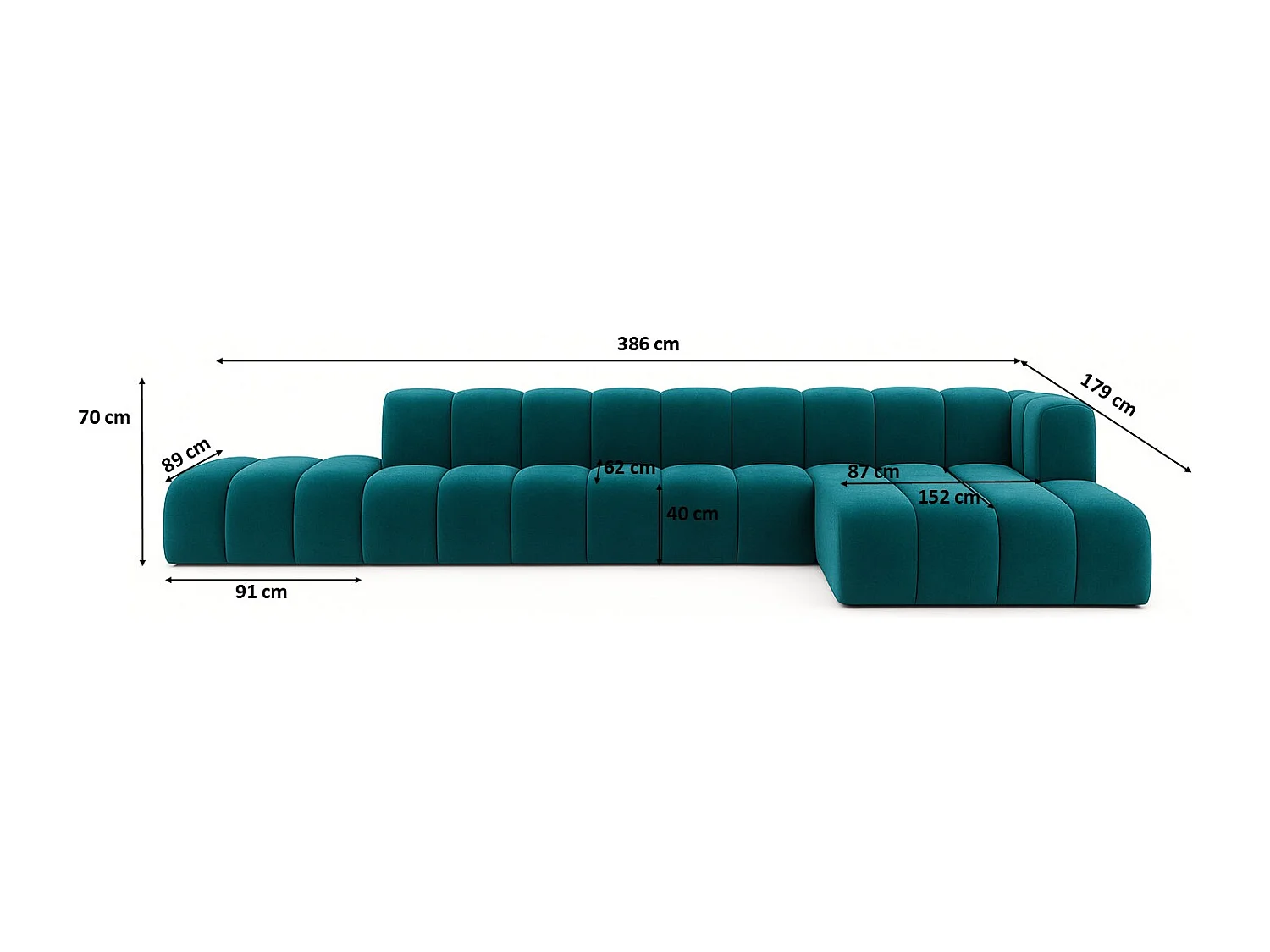 Ecksofa mit Hocker GRAND L, stoff Salvador, Azurblau, Rechts