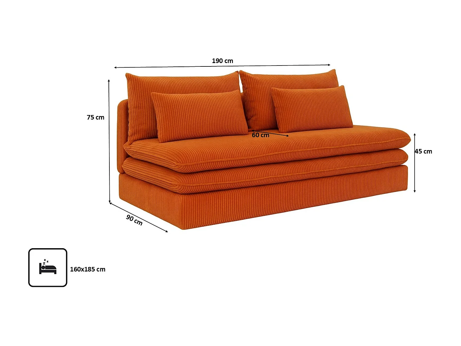 Canapé-lit NELIA avec compartiment de rangement, tissu Poso, cuivre