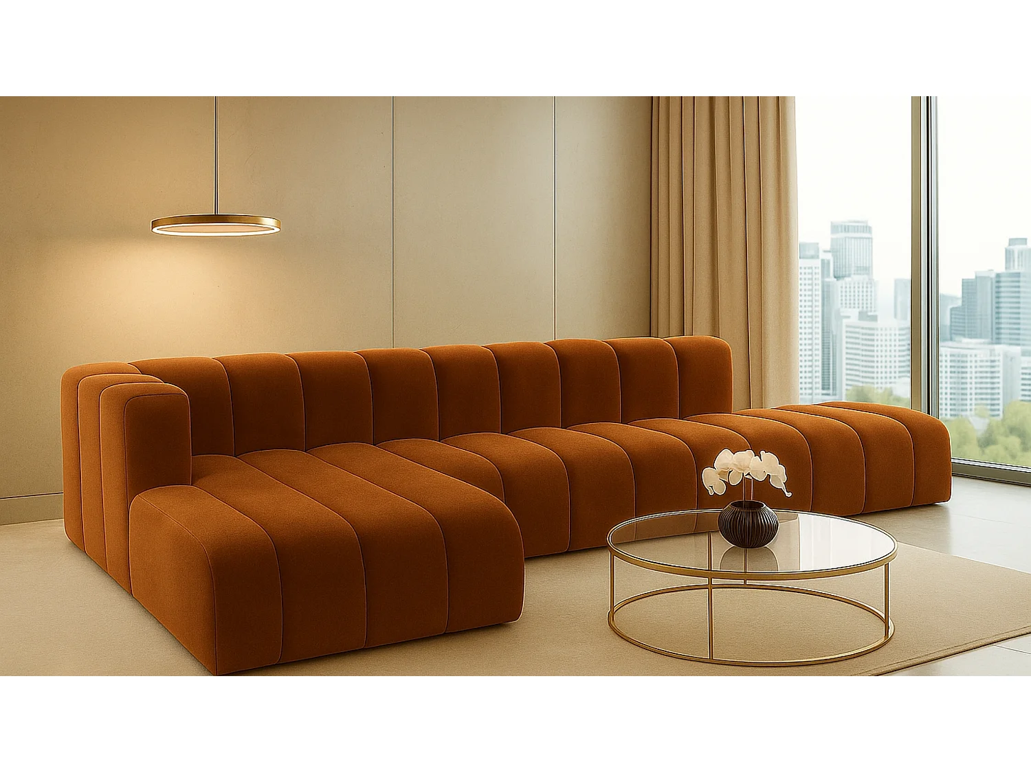Ecksofa mit Hocker GRAND L, stoff Salvador, Braun, Links