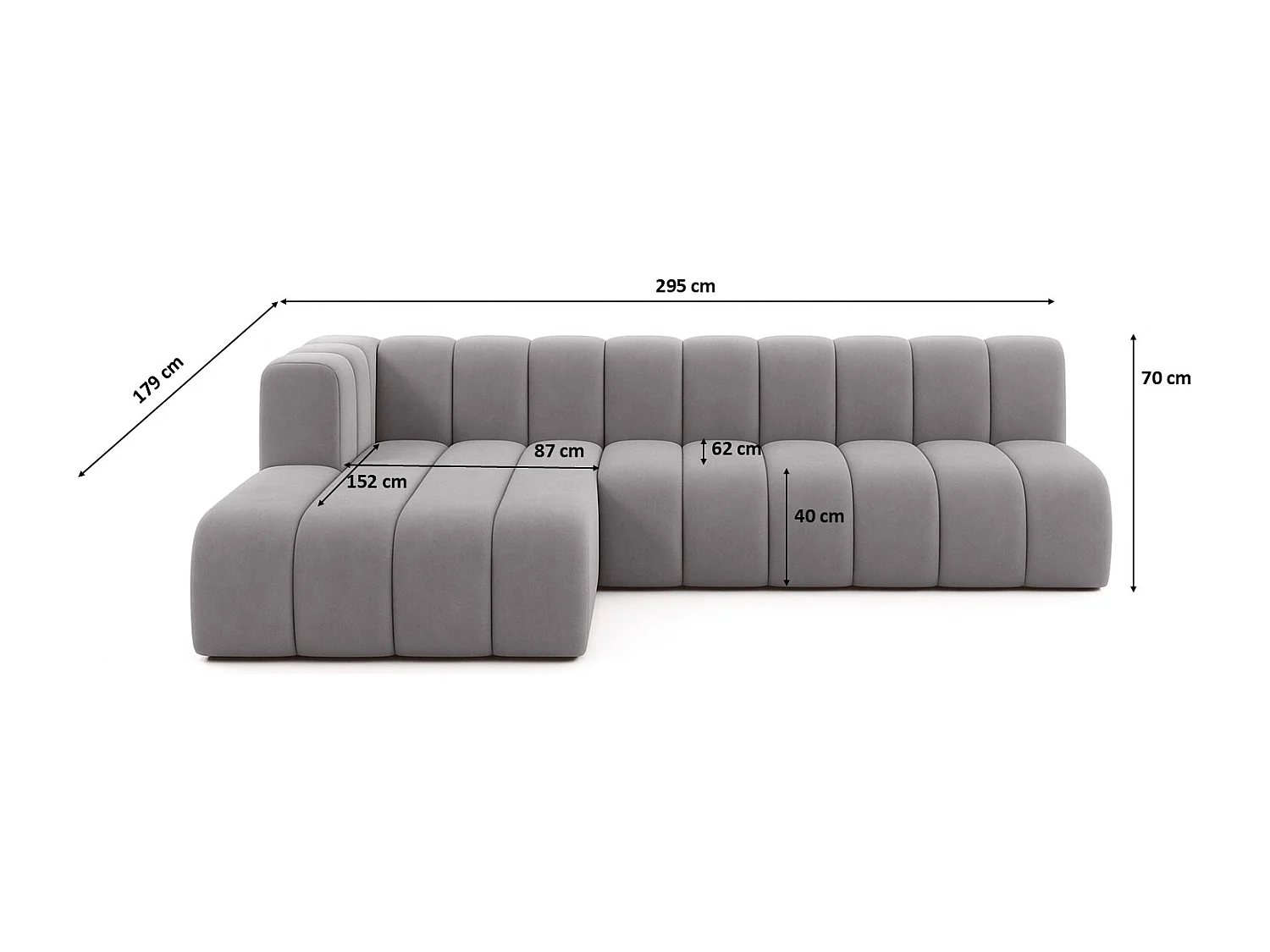 Ecksofa GRAND L 295 cm, stoff Salvador, Grau, Links