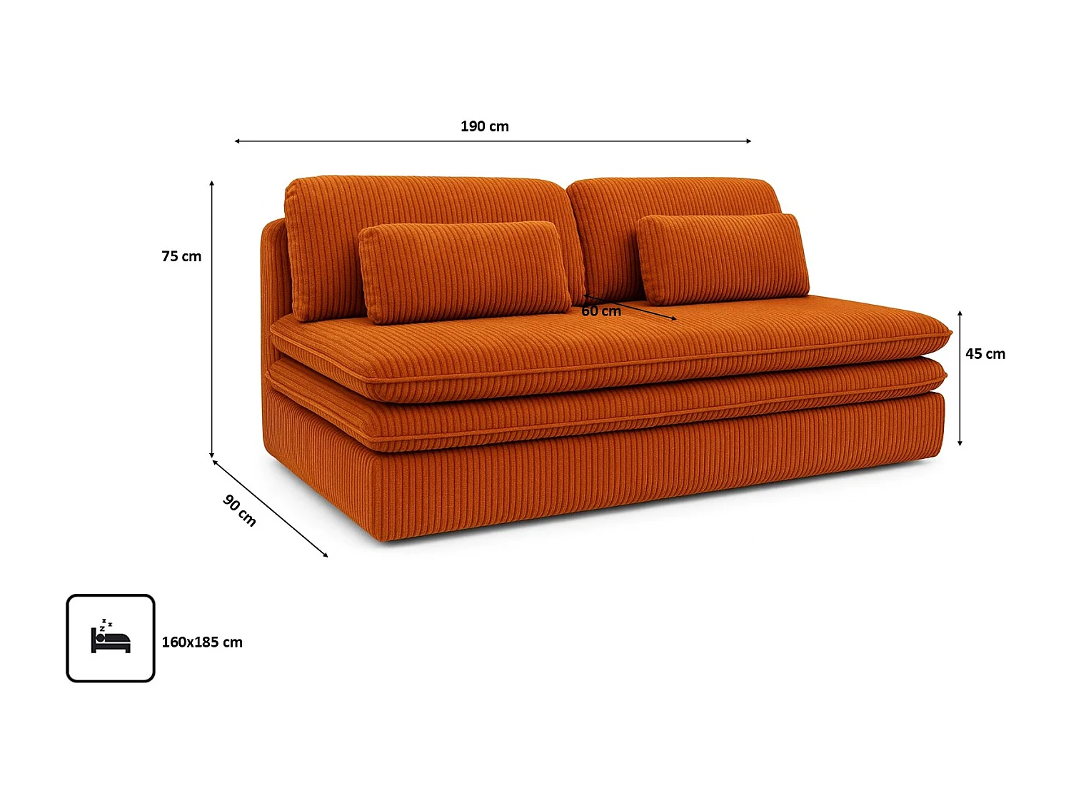 Canapé-lit OLIA avec compartiment de rangement, tissu Poso, cuivre