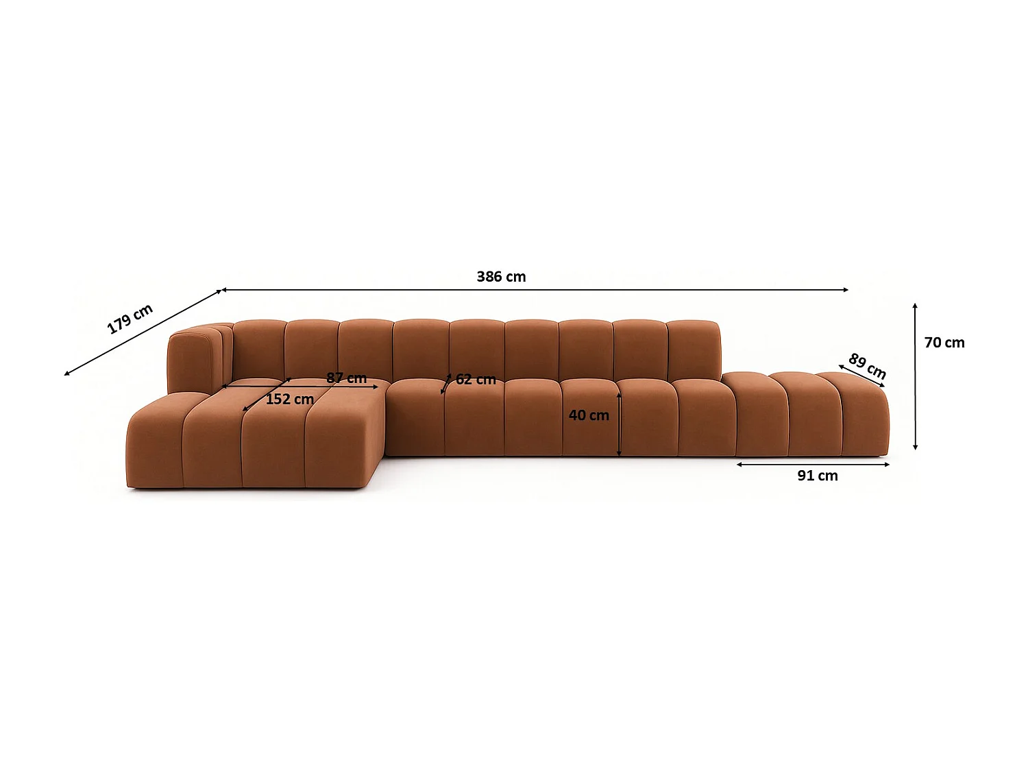 Ecksofa mit Hocker GRAND L, stoff Salvador, Dunkelbraun, Links