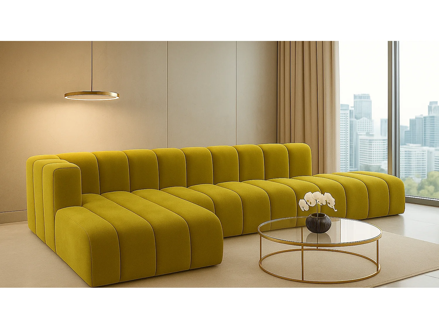 Ecksofa mit Hocker GRAND L, stoff Salvador, Olive, Links