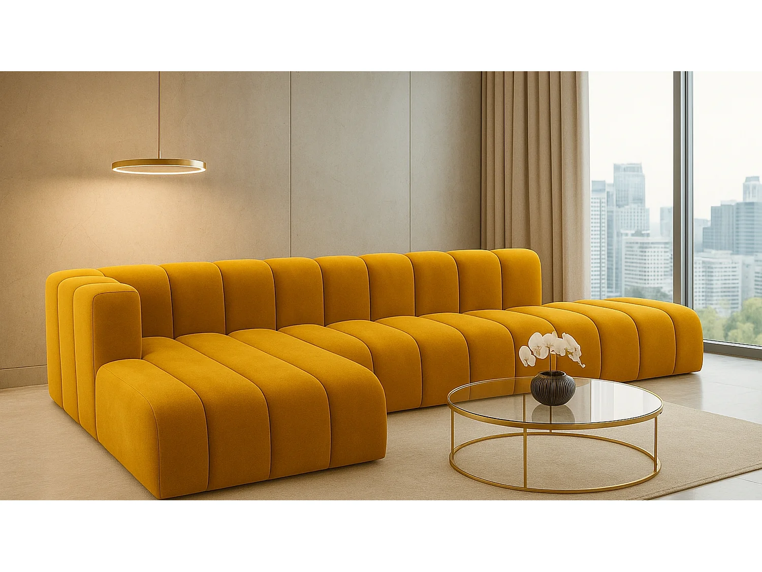 Ecksofa mit Hocker GRAND L, stoff Salvador, Gelb, Links