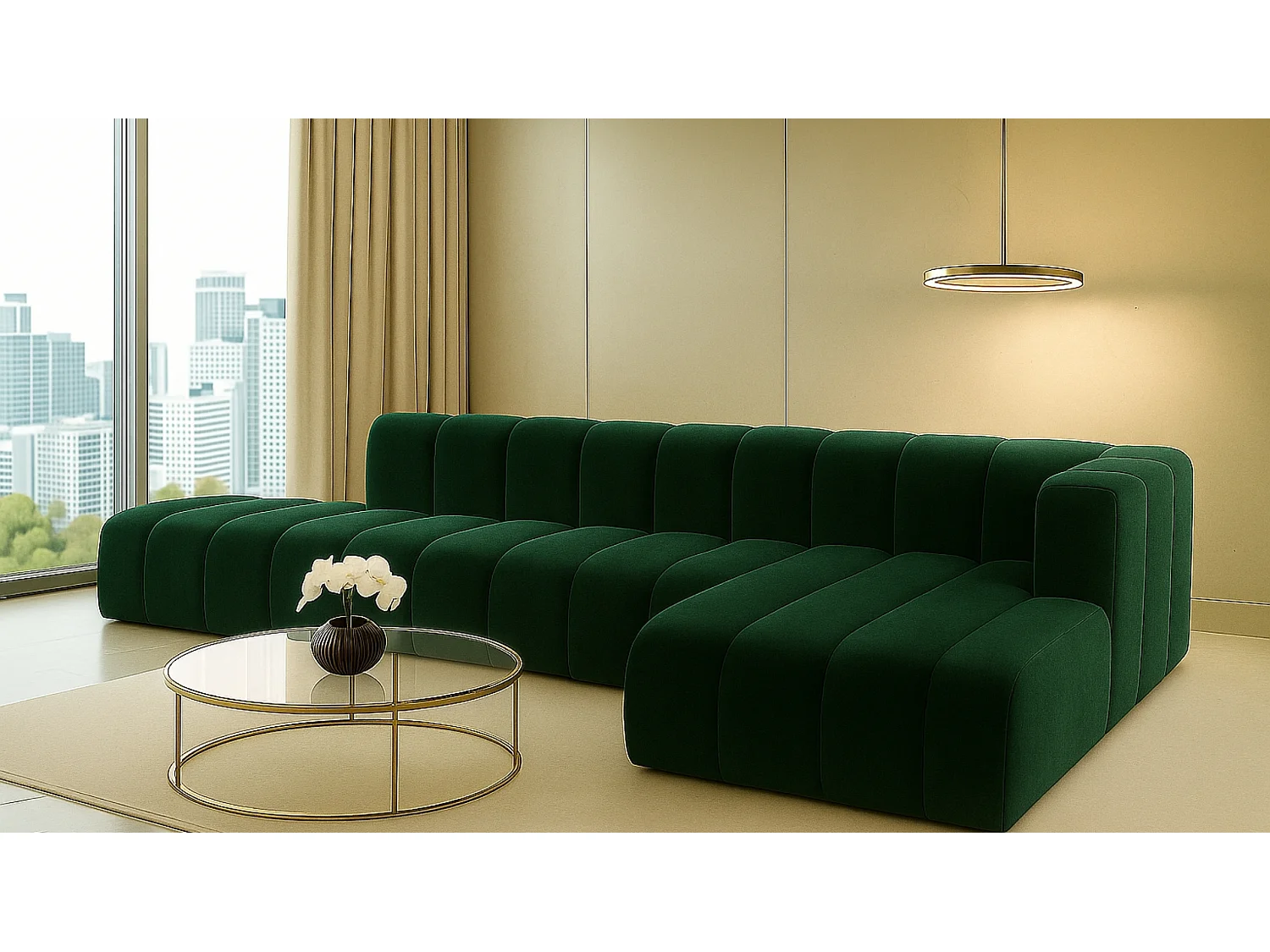 Ecksofa mit Hocker GRAND L, stoff Salvador, Grün, Rechts