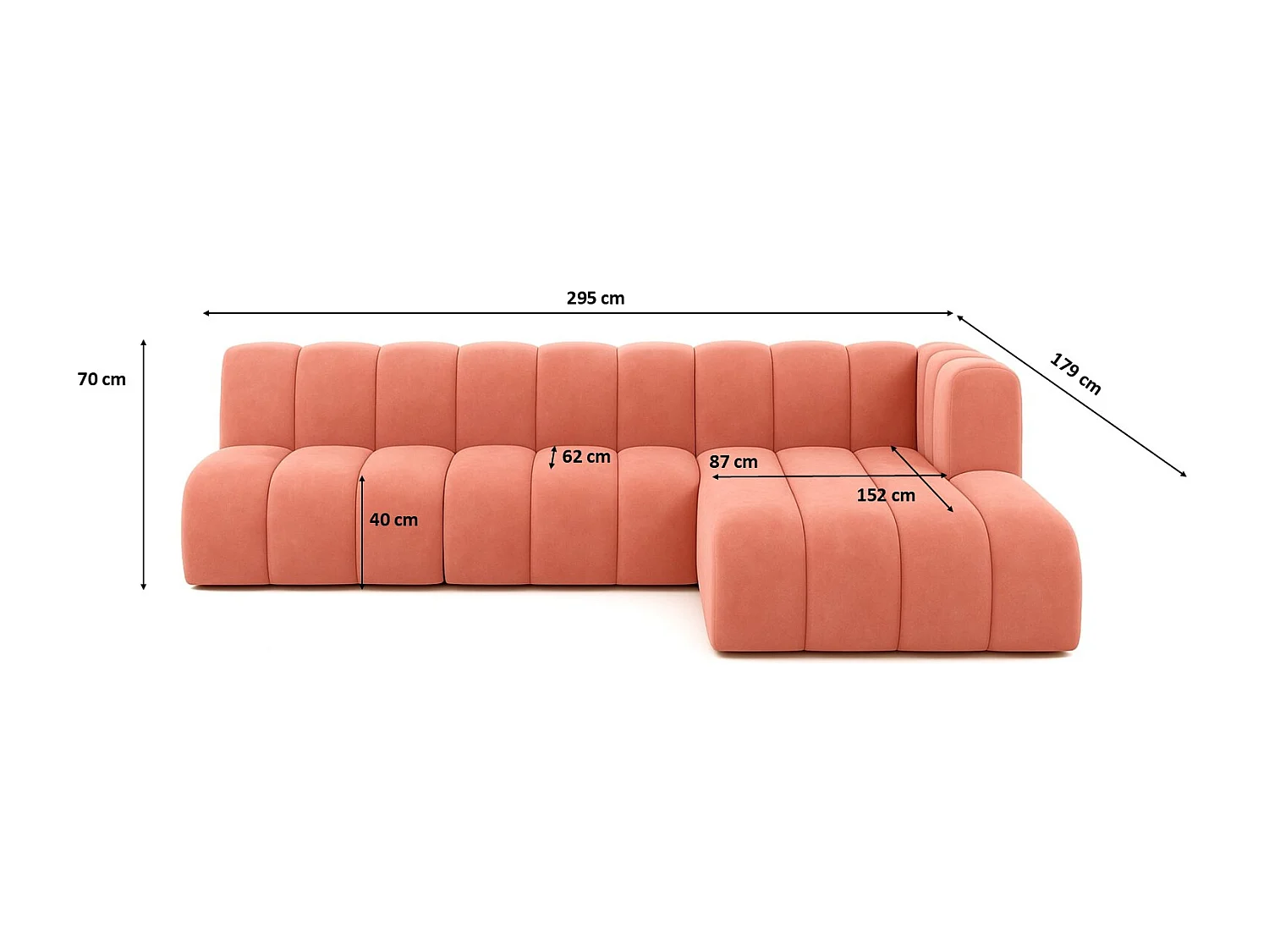 Ecksofa GRAND L 295 cm, stoff Salvador, Rosa, Rechts