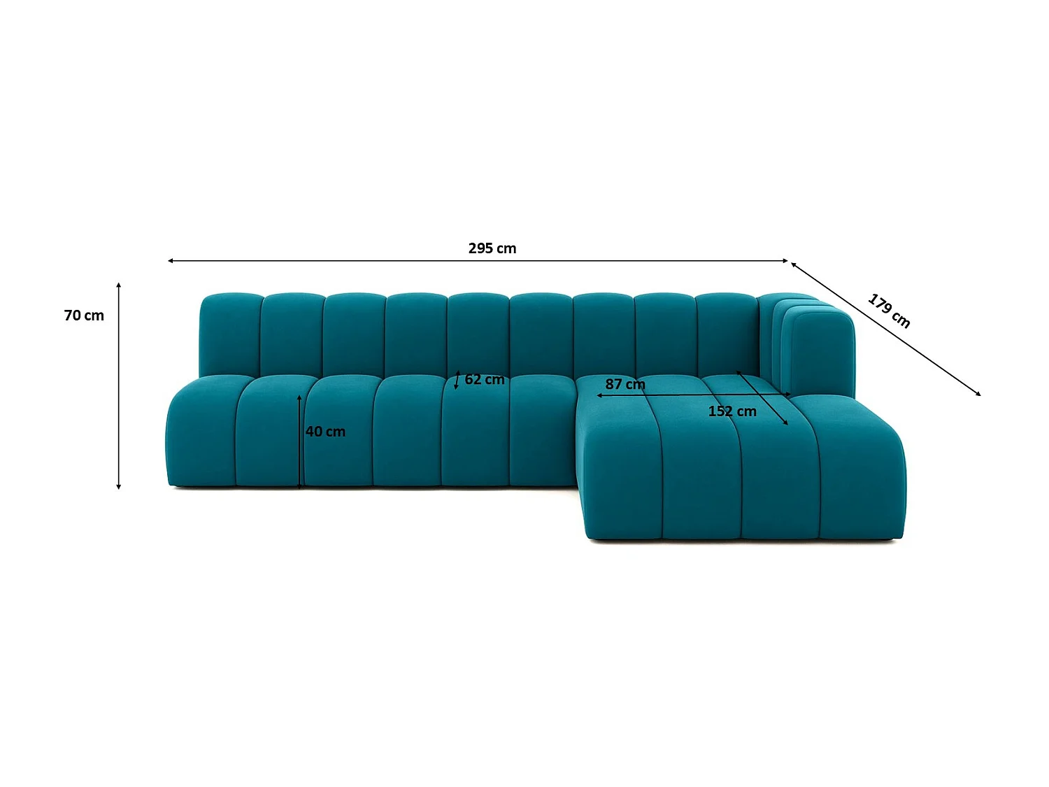 Ecksofa GRAND L 295 cm, stoff Salvador, Azurblau, Rechts