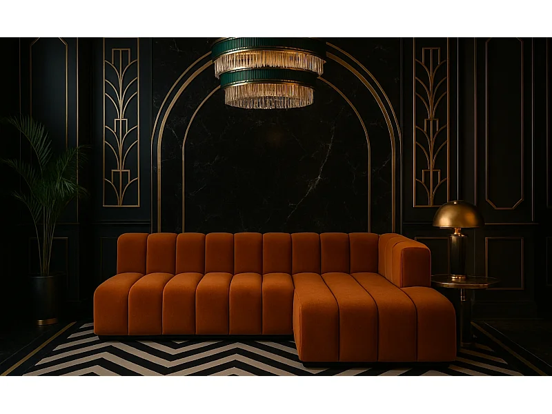 Canapé d'angle GRAND, L 295 cm, tissu Salvador, marron, côté droit