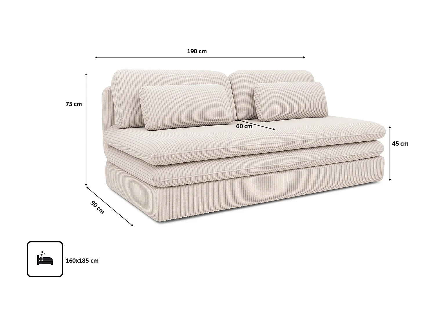 Canapé-lit OLIA avec compartiment de rangement, tissu Poso, beige