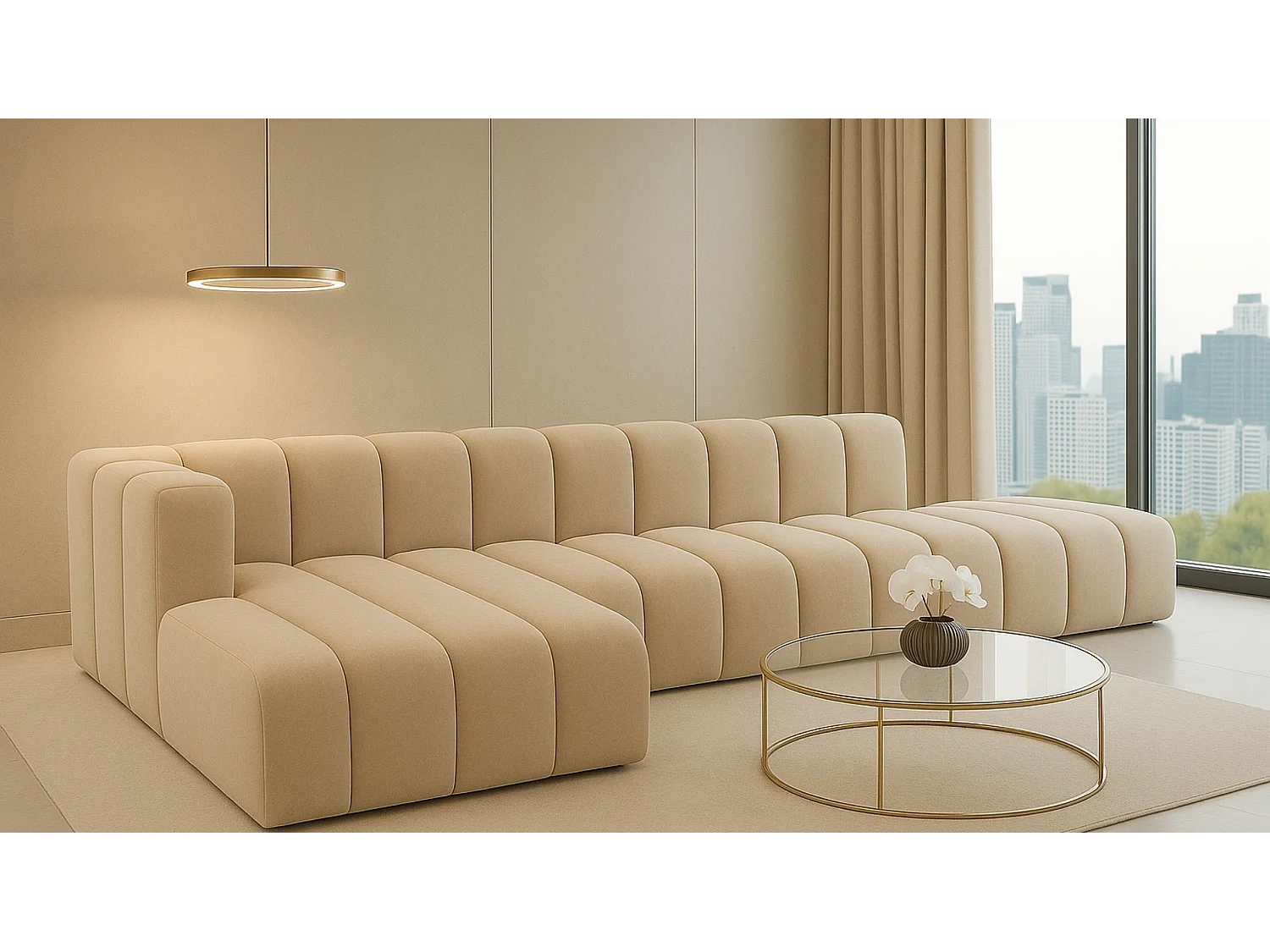 Ecksofa mit Hocker GRAND L, stoff Salvador, Beige, Links