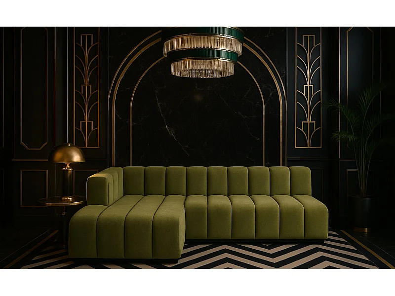 Canapé d'angle GRAND, L 295 cm, tissu Salvador, Olive, Gauche