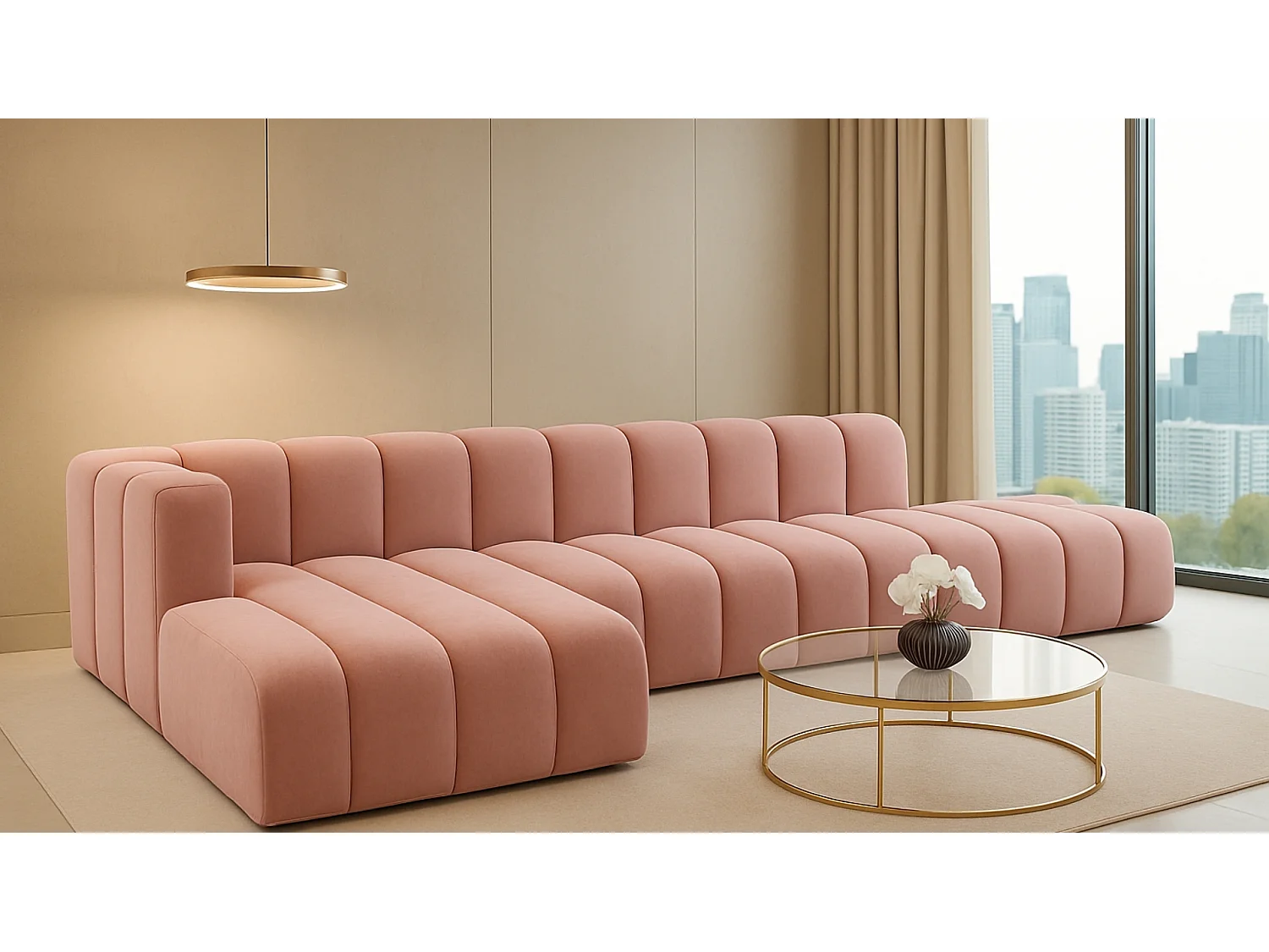 Ecksofa mit Hocker GRAND L, stoff Salvador, Rosa, Links