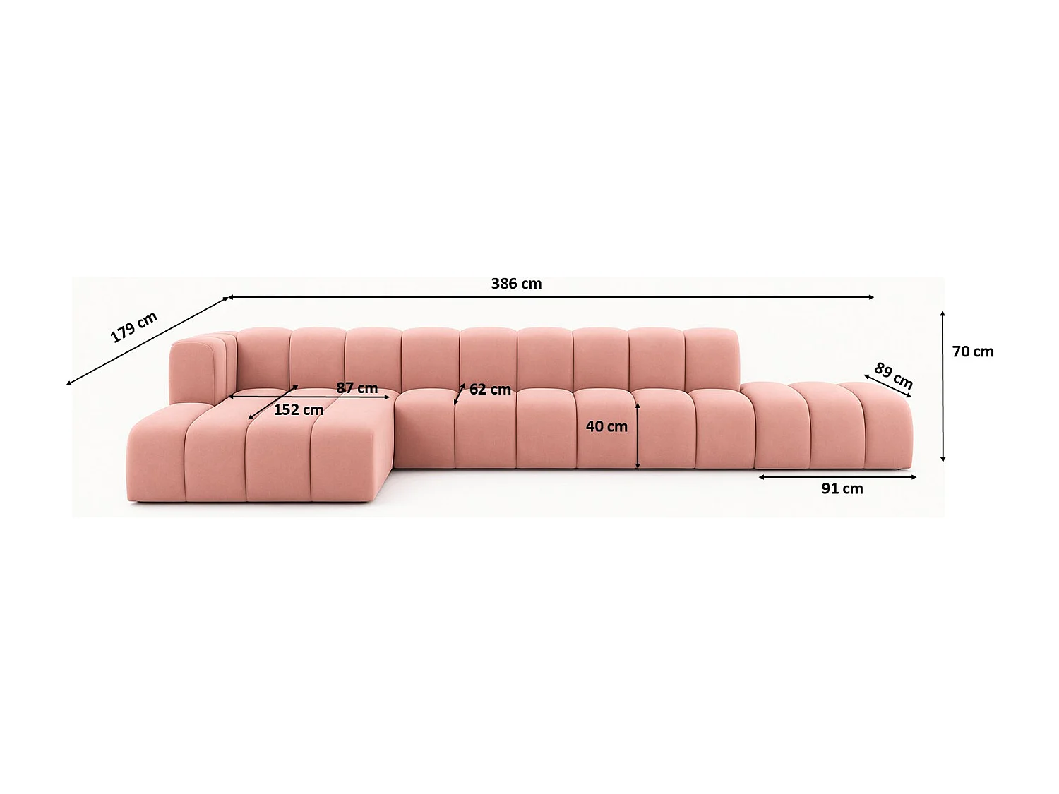 Ecksofa mit Hocker GRAND L, stoff Salvador, Rosa, Links