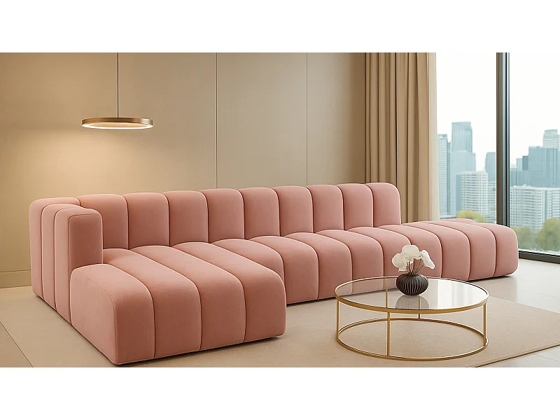 Ecksofa mit Hocker GRAND L, stoff Salvador, Rosa, Links