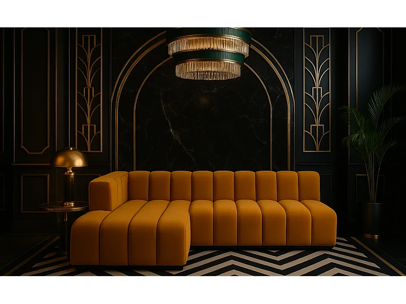 Canapé d'angle GRAND, L 295 cm, tissu Salvador, jaune, côté gauche