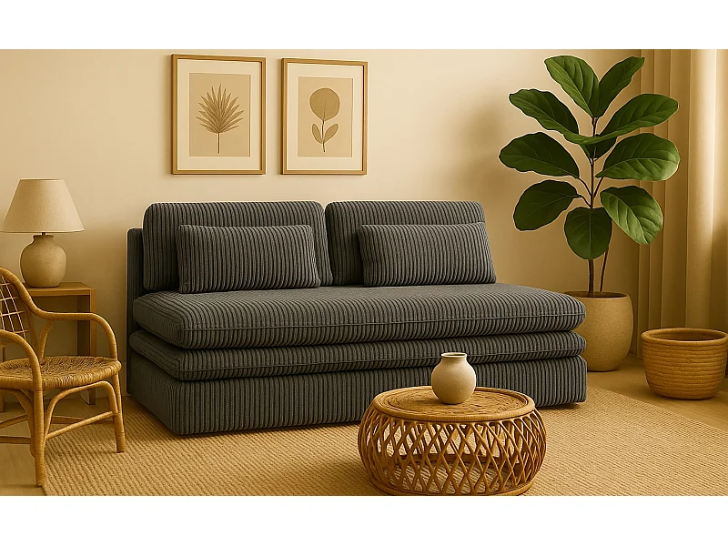 Canapé-lit OLIA avec compartiment de rangement, tissu Poso, gris