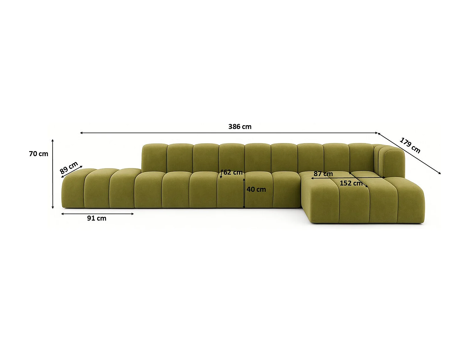 Ecksofa mit Hocker GRAND L, stoff Salvador, Olive, Rechts