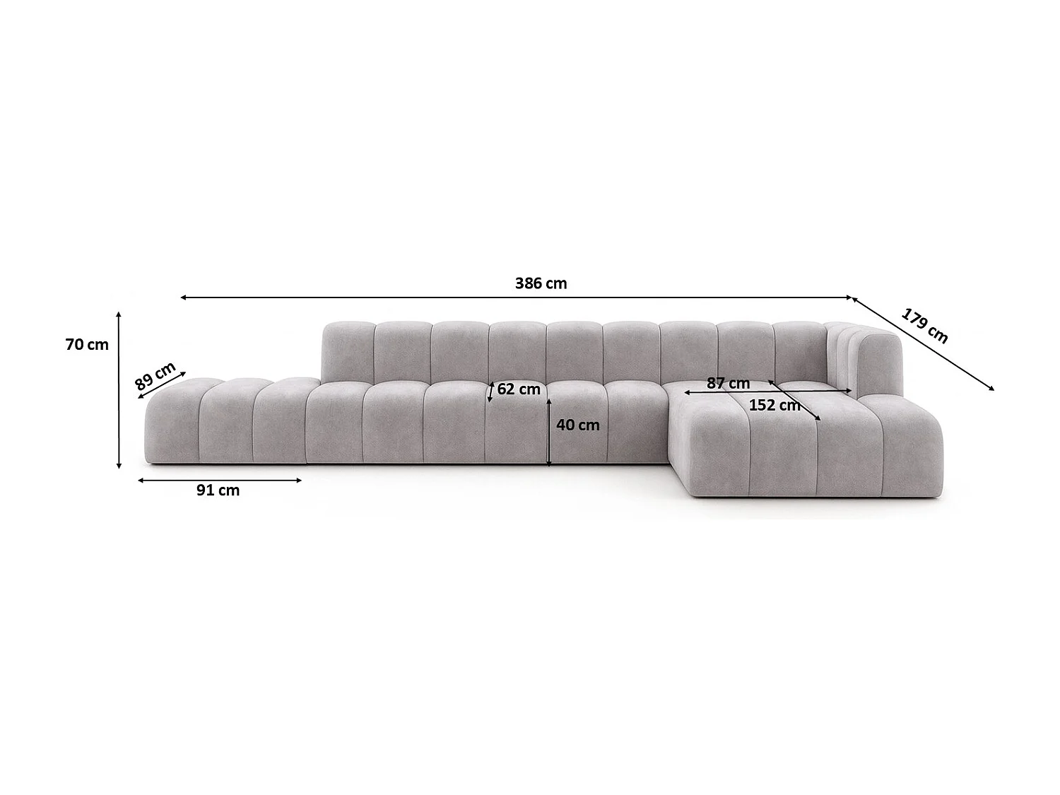 Ecksofa mit Hocker GRAND L, stoff Salvador, Grau, Rechts