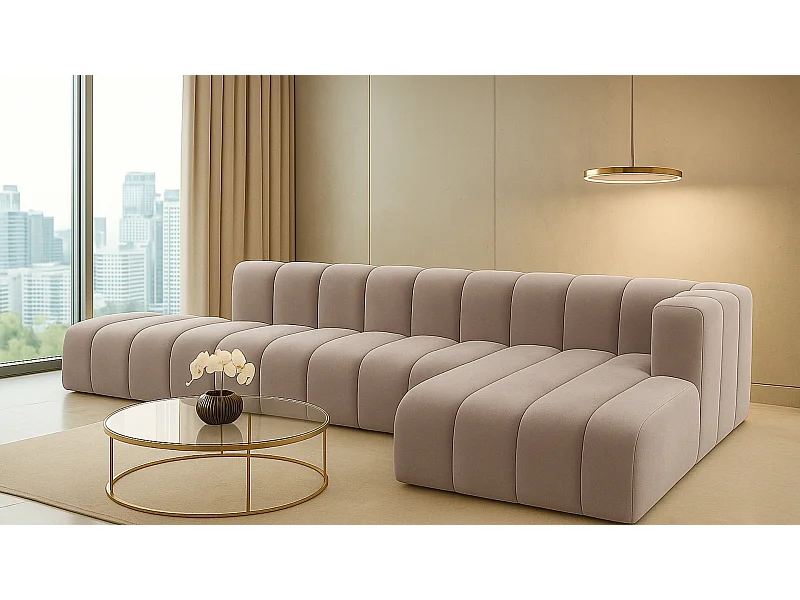 Ecksofa mit Hocker GRAND L, stoff Salvador, Grau, Rechts