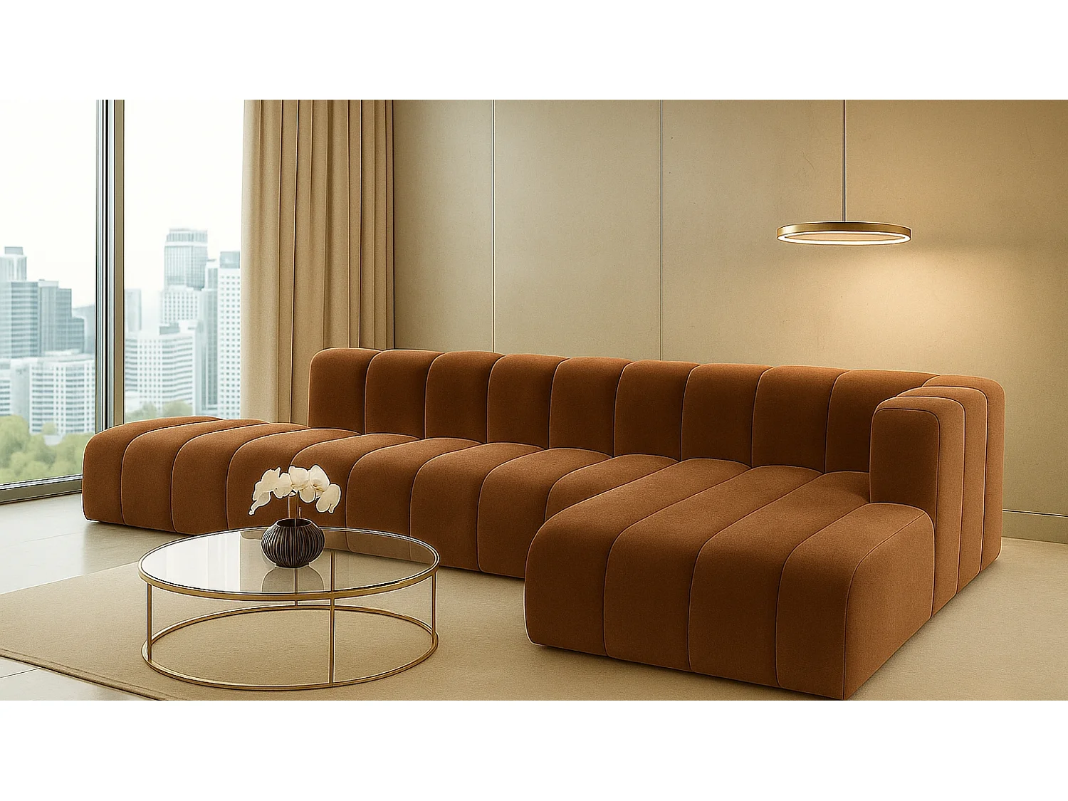 Ecksofa mit Hocker GRAND L, stoff Salvador, Dunkelbraun, Rechts