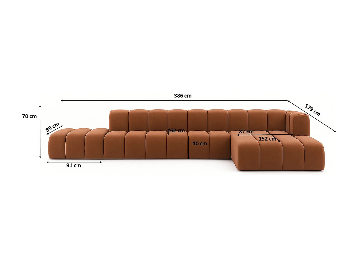 Ecksofa mit Hocker GRAND L, stoff Salvador, Dunkelbraun, Rechts