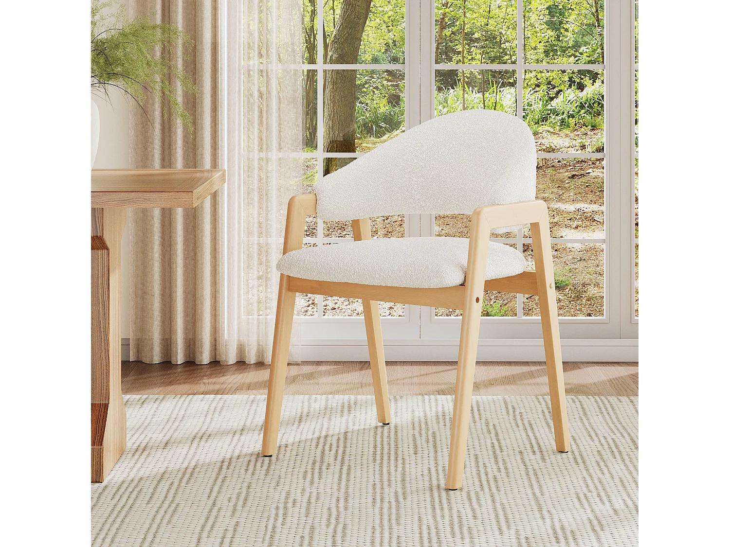 Lot de 2 chaises de salle à manger - 57.5 x 54.5 x 82.5 cm - Housse en fausse fourrure - bois - blanc