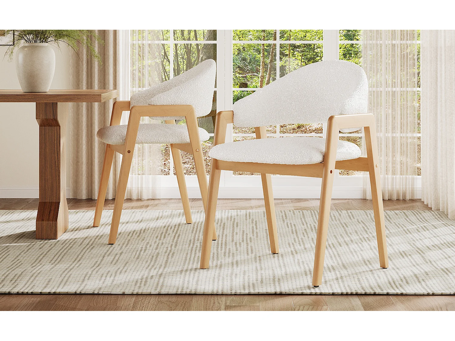 Lot de 2 chaises de salle à manger - 57.5 x 54.5 x 82.5 cm - Housse en fausse fourrure - bois - blanc