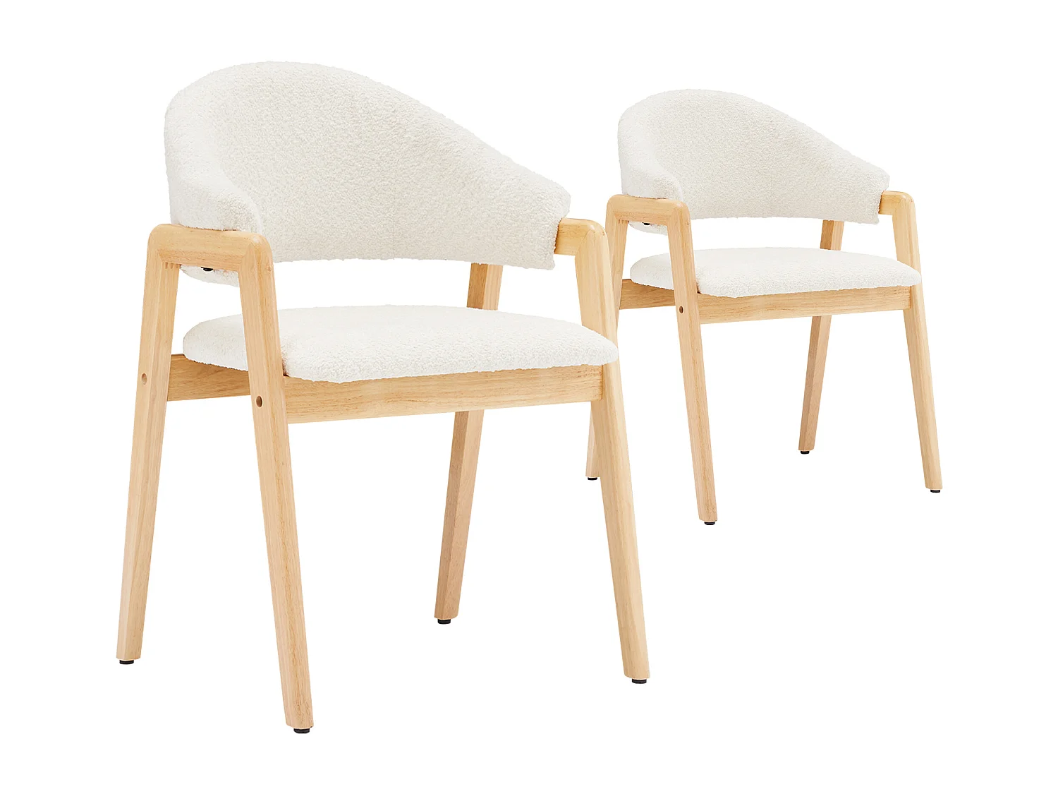 Lot de 2 chaises de salle à manger - 57.5 x 54.5 x 82.5 cm - Housse en fausse fourrure - bois - blanc