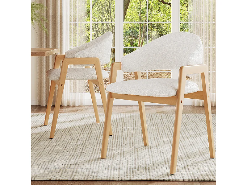 Lot de 2 chaises de salle à manger - 57.5 x 54.5 x 82.5 cm - Housse en fausse fourrure - bois - blanc