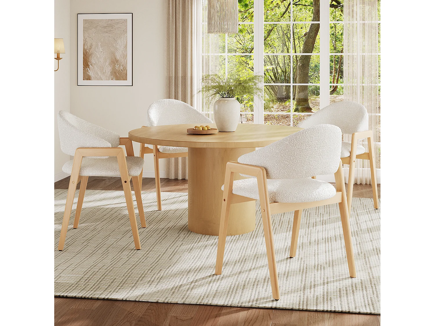 Lot de 4 chaises de salle à manger - 57.5 x 54.5 x 82.5 cm - Housse en fausse fourrure - bois - blanc