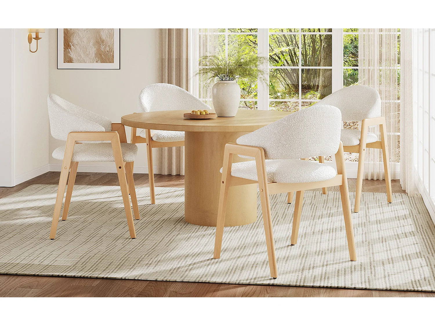 Lot de 4 chaises de salle à manger - 57.5 x 54.5 x 82.5 cm - Housse en fausse fourrure - bois - blanc