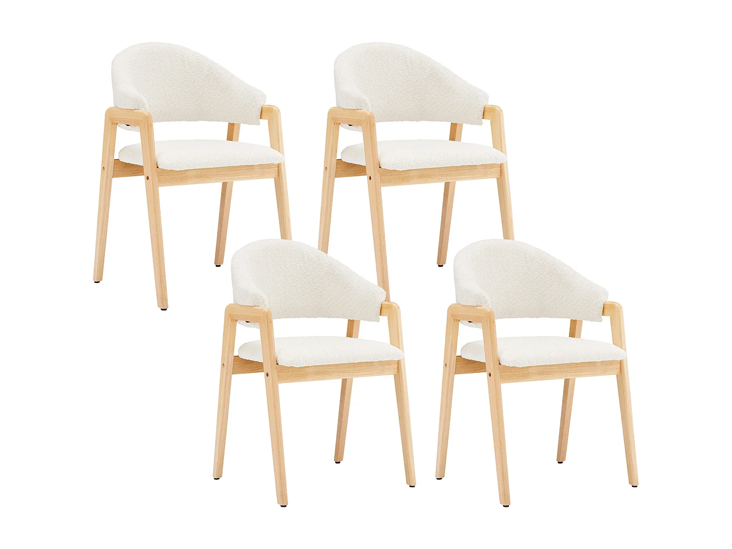 Lot de 4 chaises de salle à manger - 57.5 x 54.5 x 82.5 cm - Housse en fausse fourrure - bois - blanc