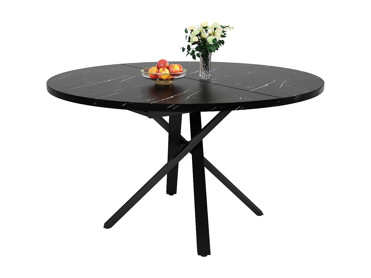 Ensemble de table à manger 5 pièces avec table extensible (100-140 cm) + 4 chaises en velours - MDF + métal - beige + noir