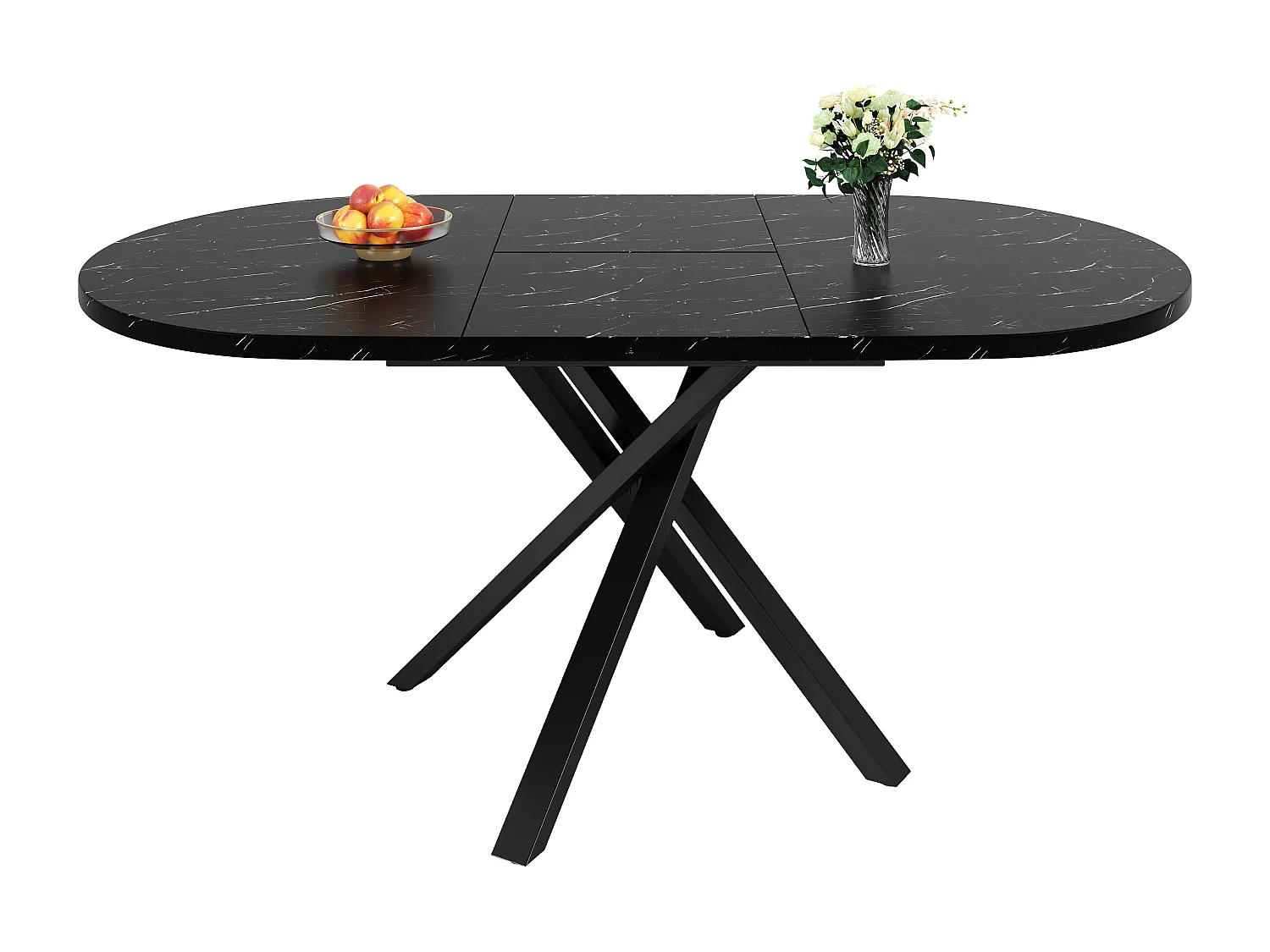 Ensemble de table à manger 5 pièces avec table extensible (100-140 cm) + 4 chaises en velours - MDF + métal - beige + noir