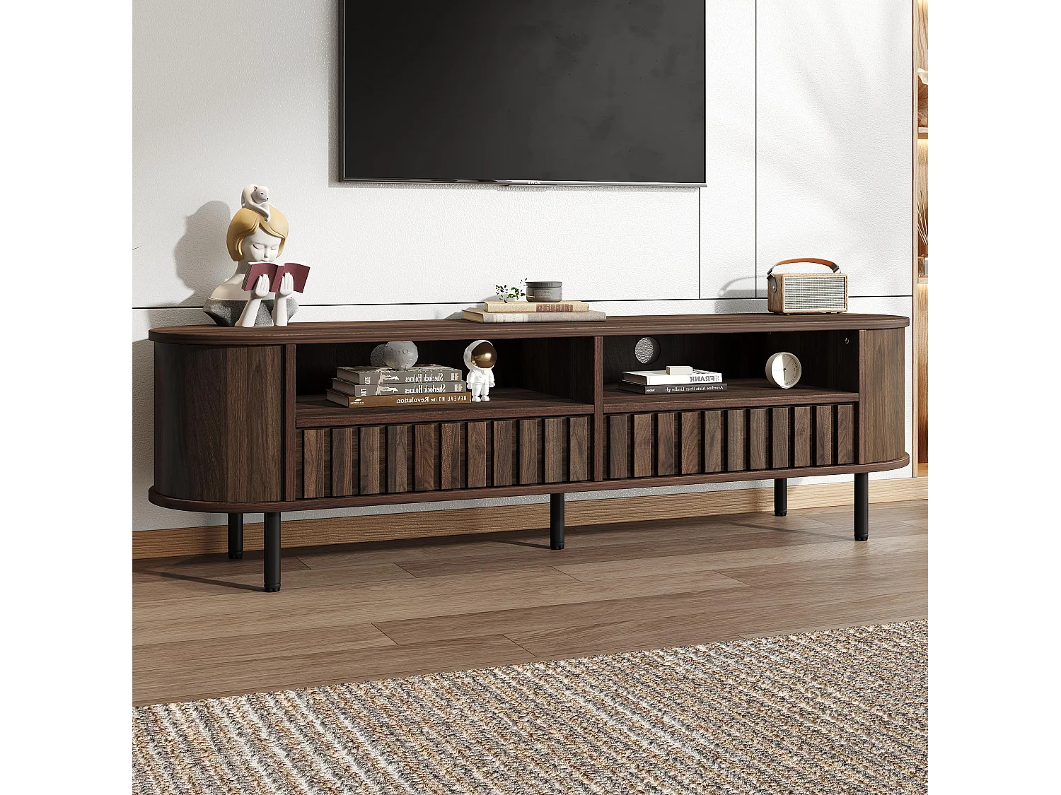 TV-Möbel fürs Wohnzimmer – 160 x 40 x 48 cm – mit 2 Schubladen + Ablage – für 65-Zoll-Fernseher – MDF – braun