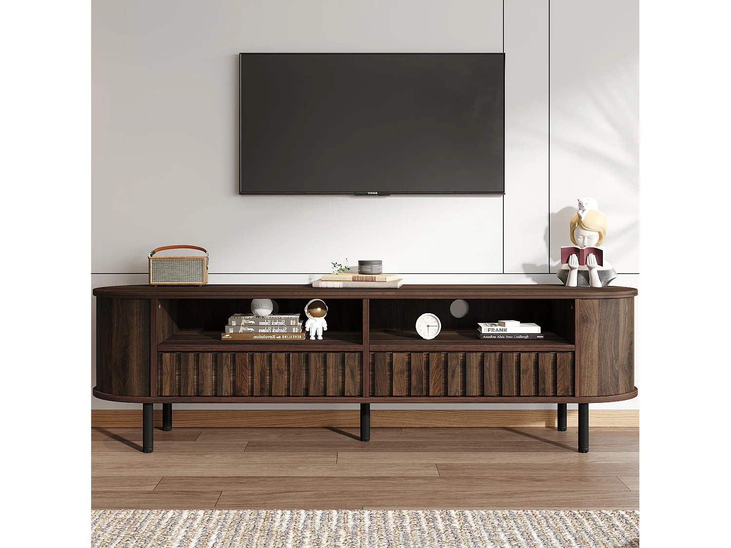 TV-Möbel fürs Wohnzimmer – 160 x 40 x 48 cm – mit 2 Schubladen + Ablage – für 65-Zoll-Fernseher – MDF – braun