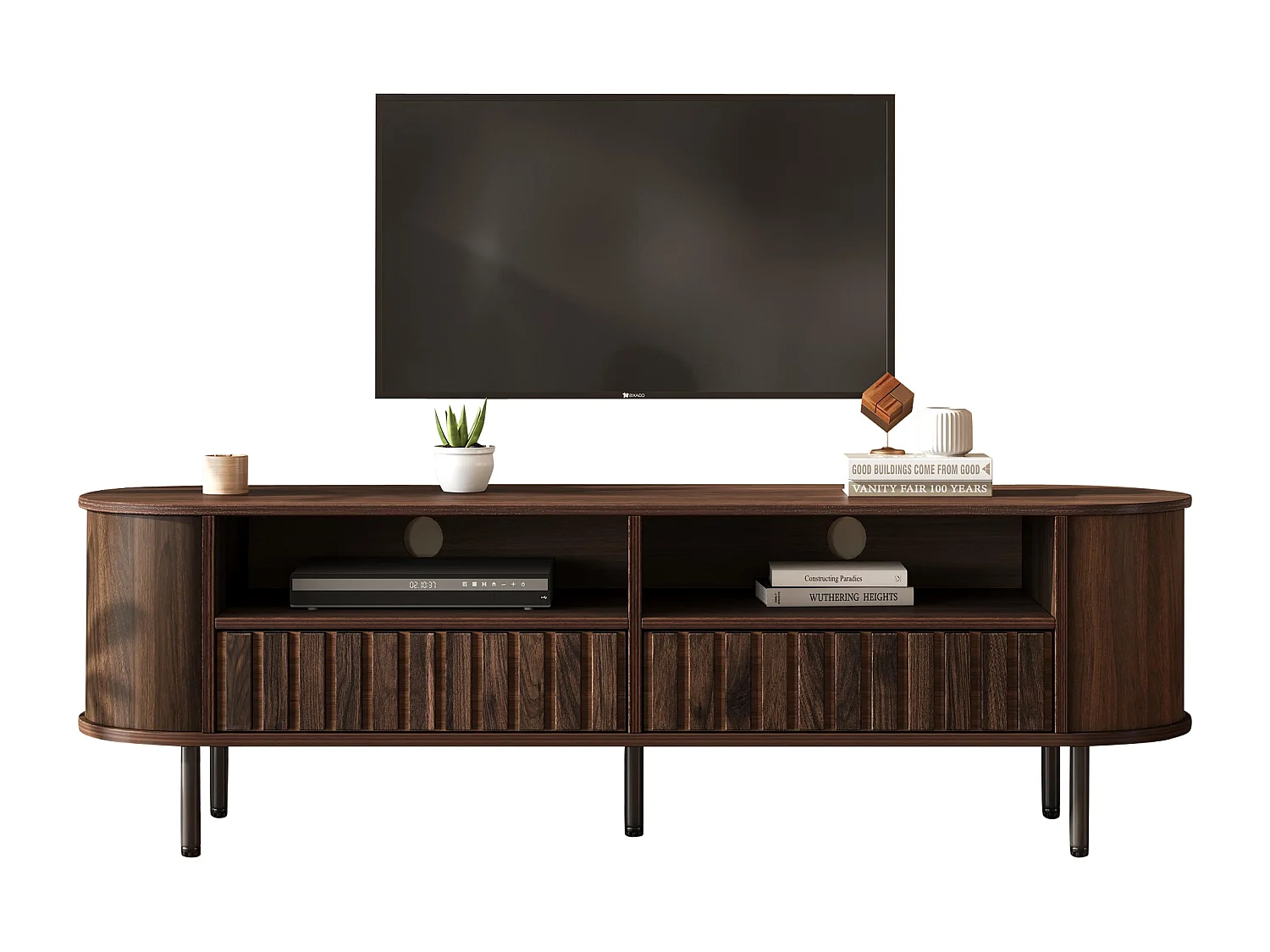 TV-Möbel fürs Wohnzimmer – 160 x 40 x 48 cm – mit 2 Schubladen + Ablage – für 65-Zoll-Fernseher – MDF – braun