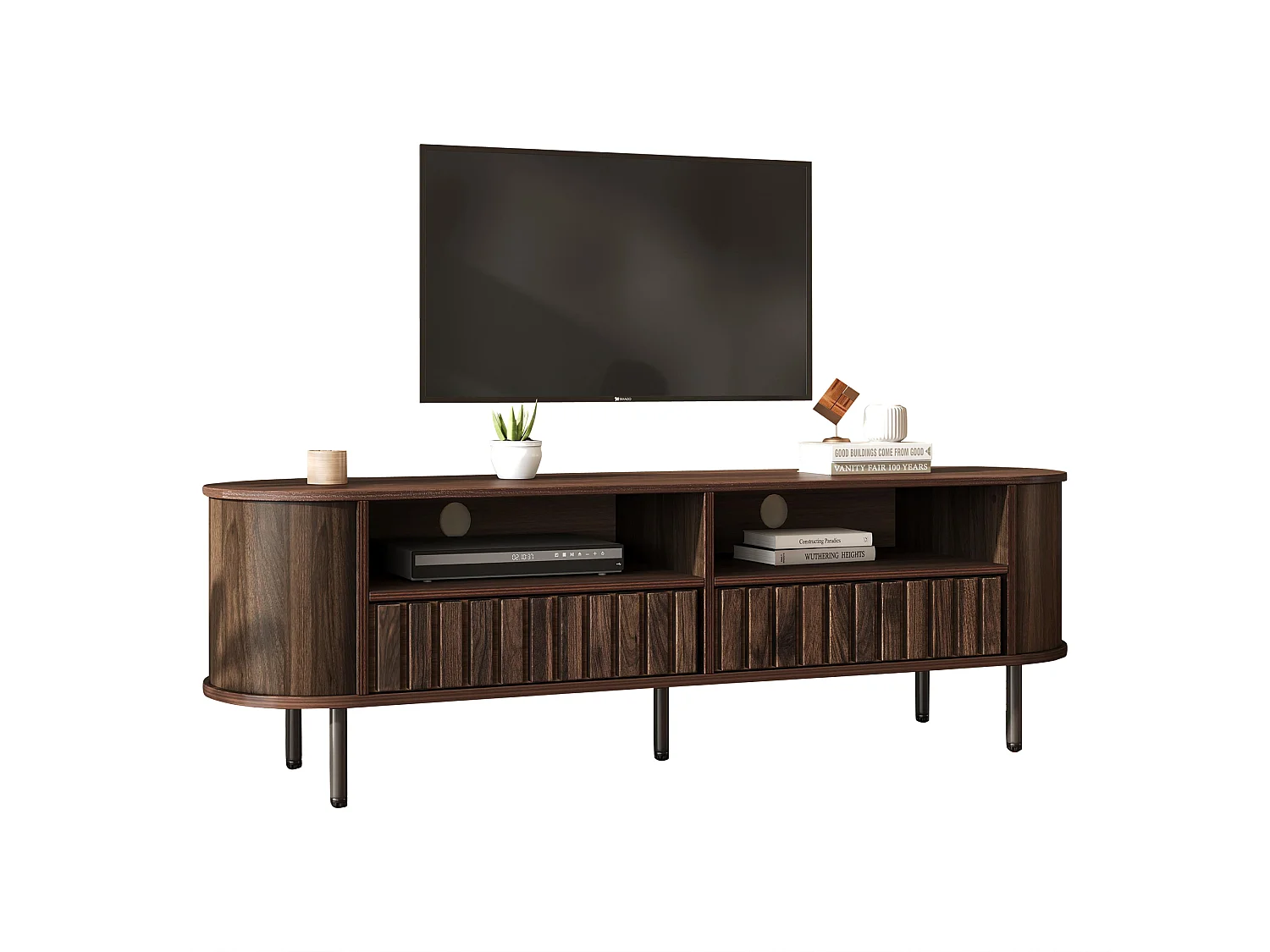 TV-Möbel fürs Wohnzimmer – 160 x 40 x 48 cm – mit 2 Schubladen + Ablage – für 65-Zoll-Fernseher – MDF – braun