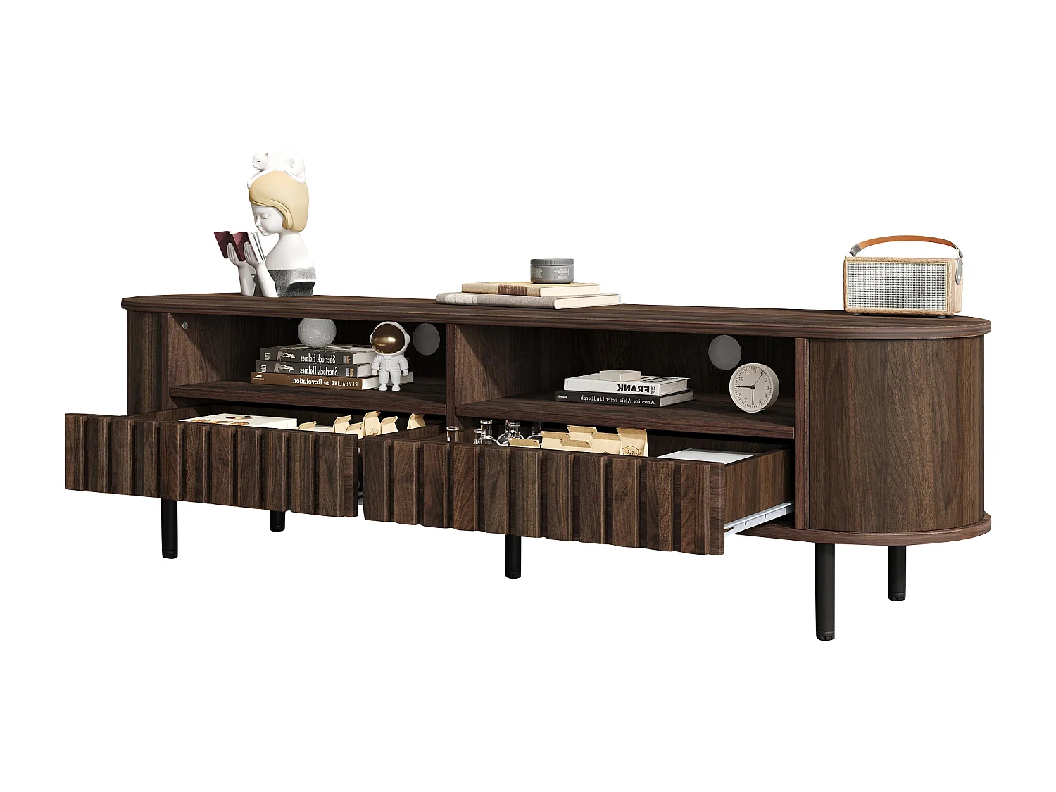 TV-Möbel fürs Wohnzimmer – 160 x 40 x 48 cm – mit 2 Schubladen + Ablage – für 65-Zoll-Fernseher – MDF – braun