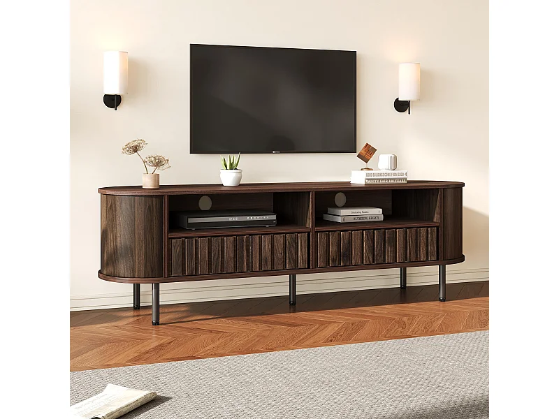 TV-Möbel fürs Wohnzimmer – 160 x 40 x 48 cm – mit 2 Schubladen + Ablage – für 65-Zoll-Fernseher – MDF – braun