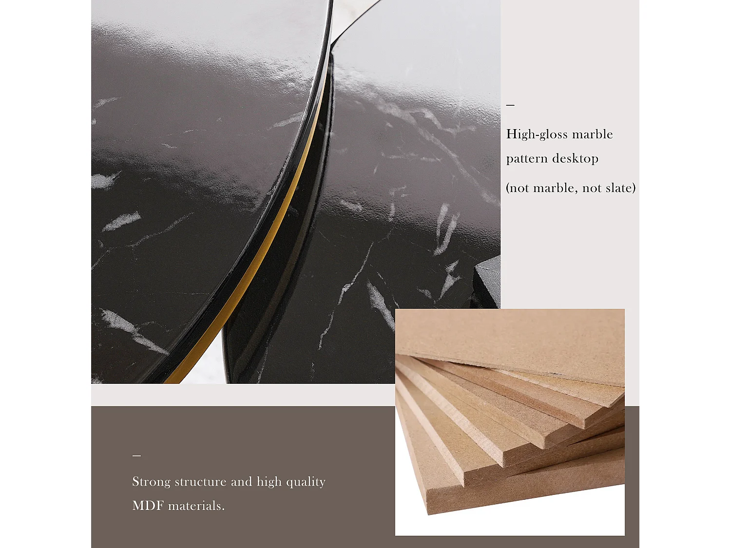 Lot de 2 tables basses gigognes modernes laquées brillantes - en placage marbre - avec rangement - MDF - noir