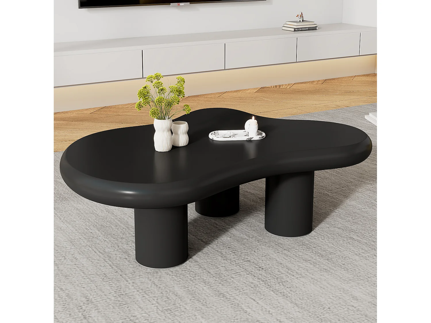 Unregelmäßiger, wolkenförmiger Couchtisch – 97 x 67 x 32 cm – lackierte Oberfläche – MDF – schwarz