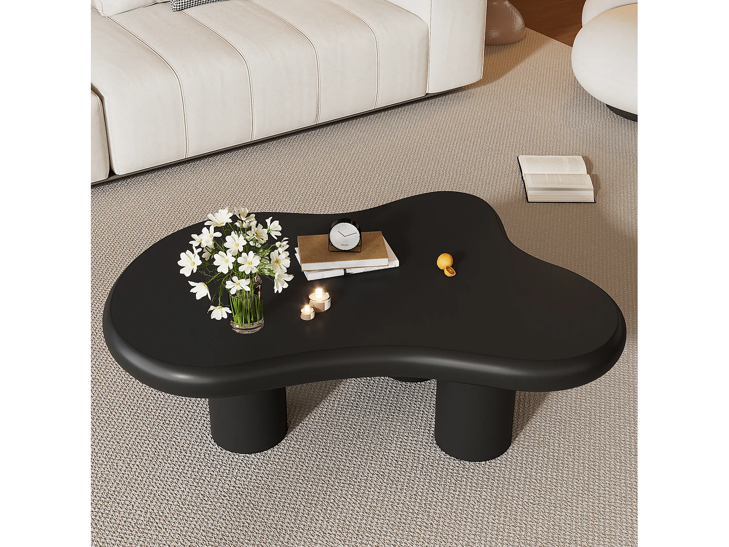 Unregelmäßiger, wolkenförmiger Couchtisch – 97 x 67 x 32 cm – lackierte Oberfläche – MDF – schwarz