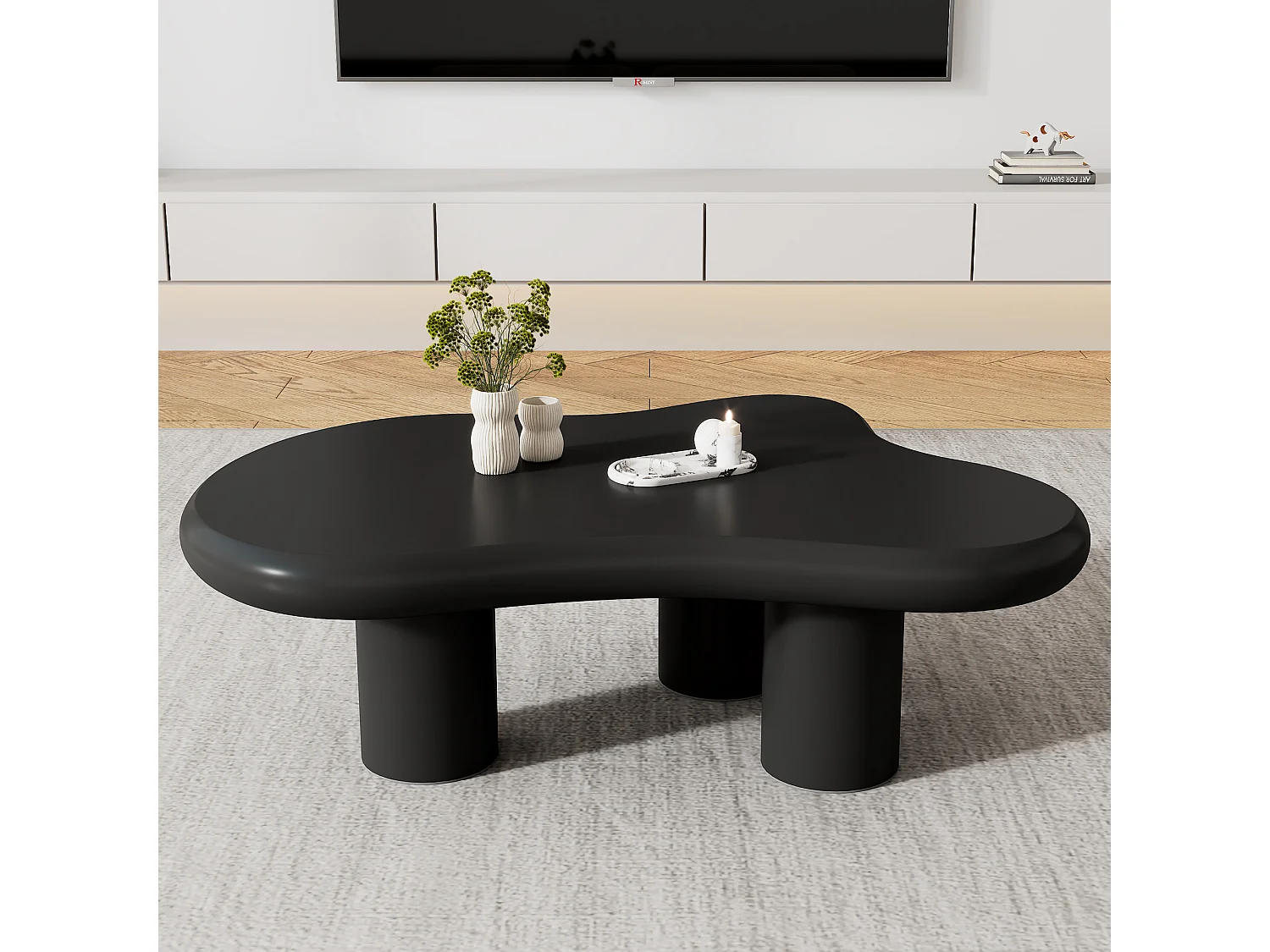 Unregelmäßiger, wolkenförmiger Couchtisch – 97 x 67 x 32 cm – lackierte Oberfläche – MDF – schwarz