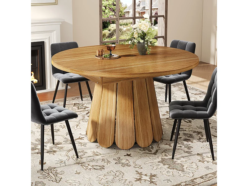 Table à manger 6 places - 118/158 x 118 x 76.8 cm - plateau extensible - MDF - naturel foncé