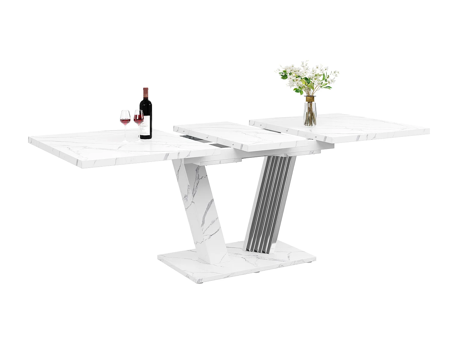 Table extensible - 120/160 x 80 x 76 cm - table de cuisine et de salon aspect bois - MDF + métal - blanc