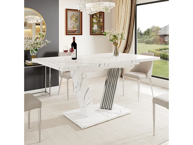 Table extensible - 120/160 x 80 x 76 cm - table de cuisine et de salon aspect bois - MDF + métal - blanc