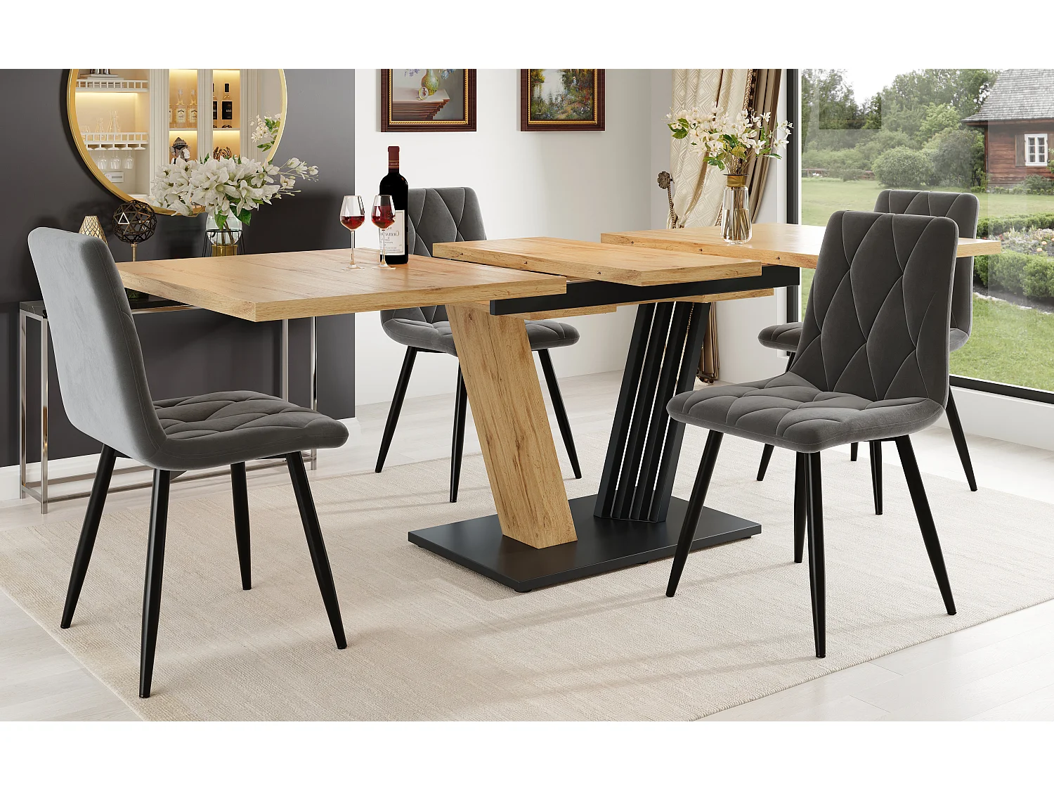 Table extensible - 120/160 x 80 x 76 cm - table de cuisine et de salon aspect bois - MDF + métal - naturel