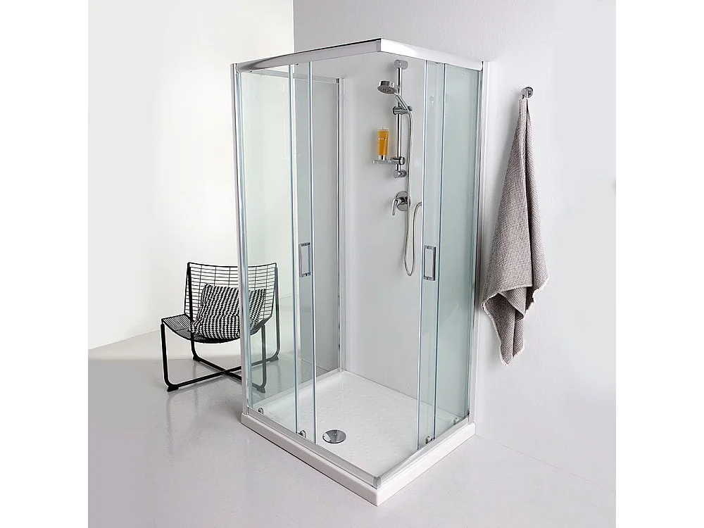 Cabine De Douche 3 Faces 80X100x80 Verre Clair Profilés Aluminium 6Mm